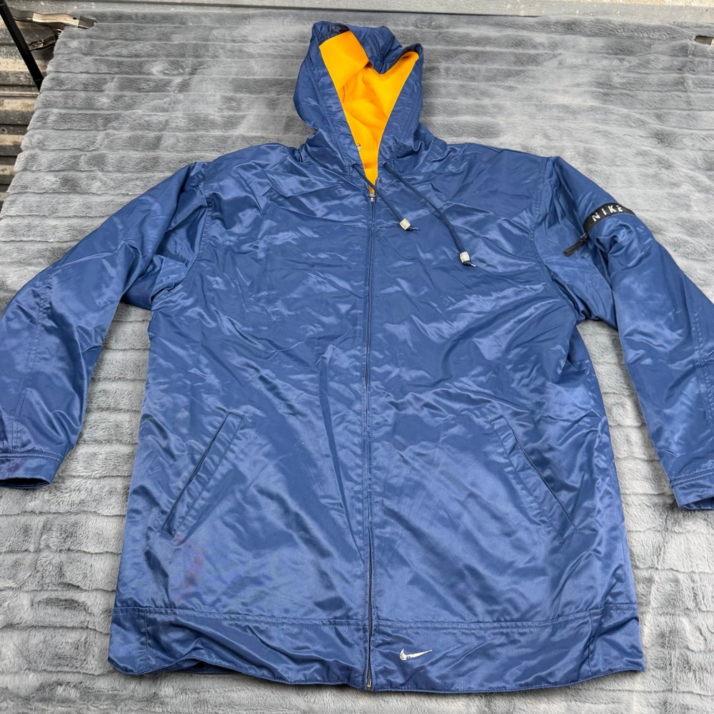 Nike Reversible Hooded Jacket Navy Blue Nylon Yellow Fleece Mens Medium 14368